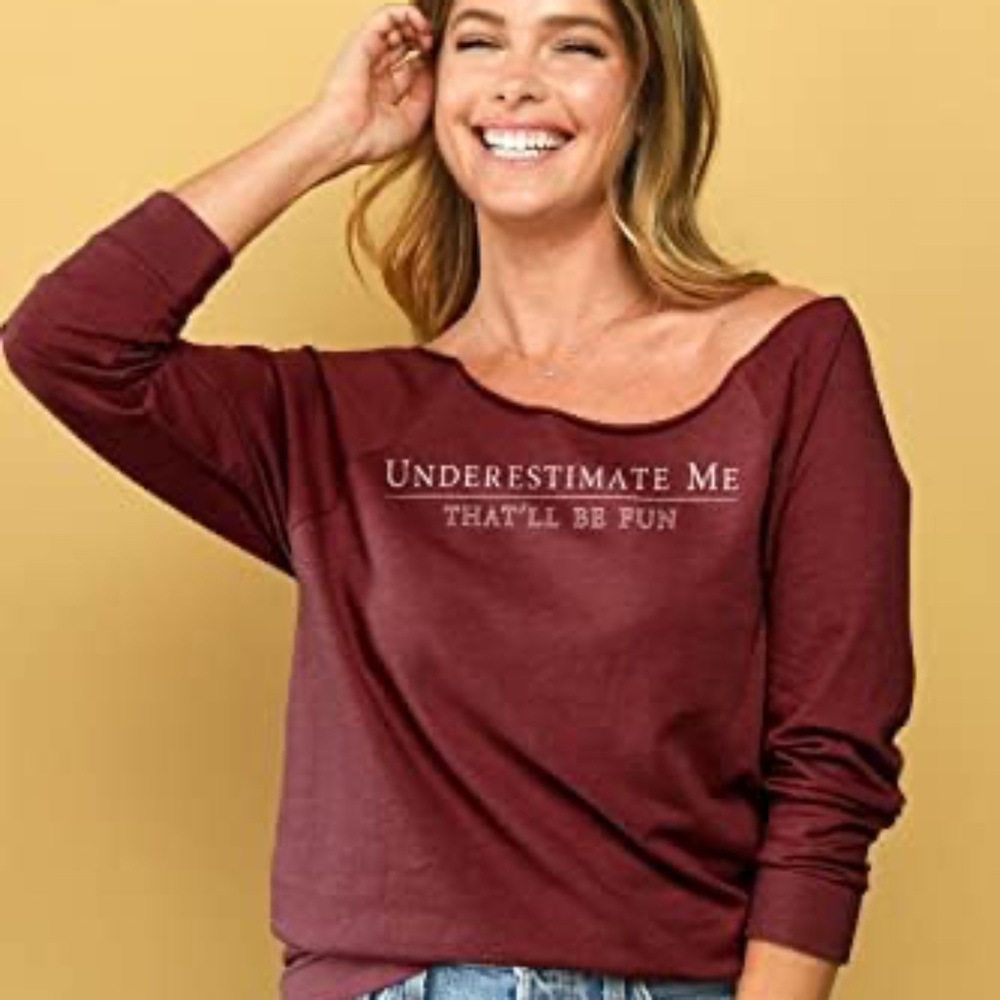 Thread Tank Off Shoulder Graphic 'Underestimate Me' Tee NWT Size L